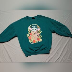 Star Wars Mandalorian Grogu Baby Yoda Graphic Teal Sweatshirt Size MD